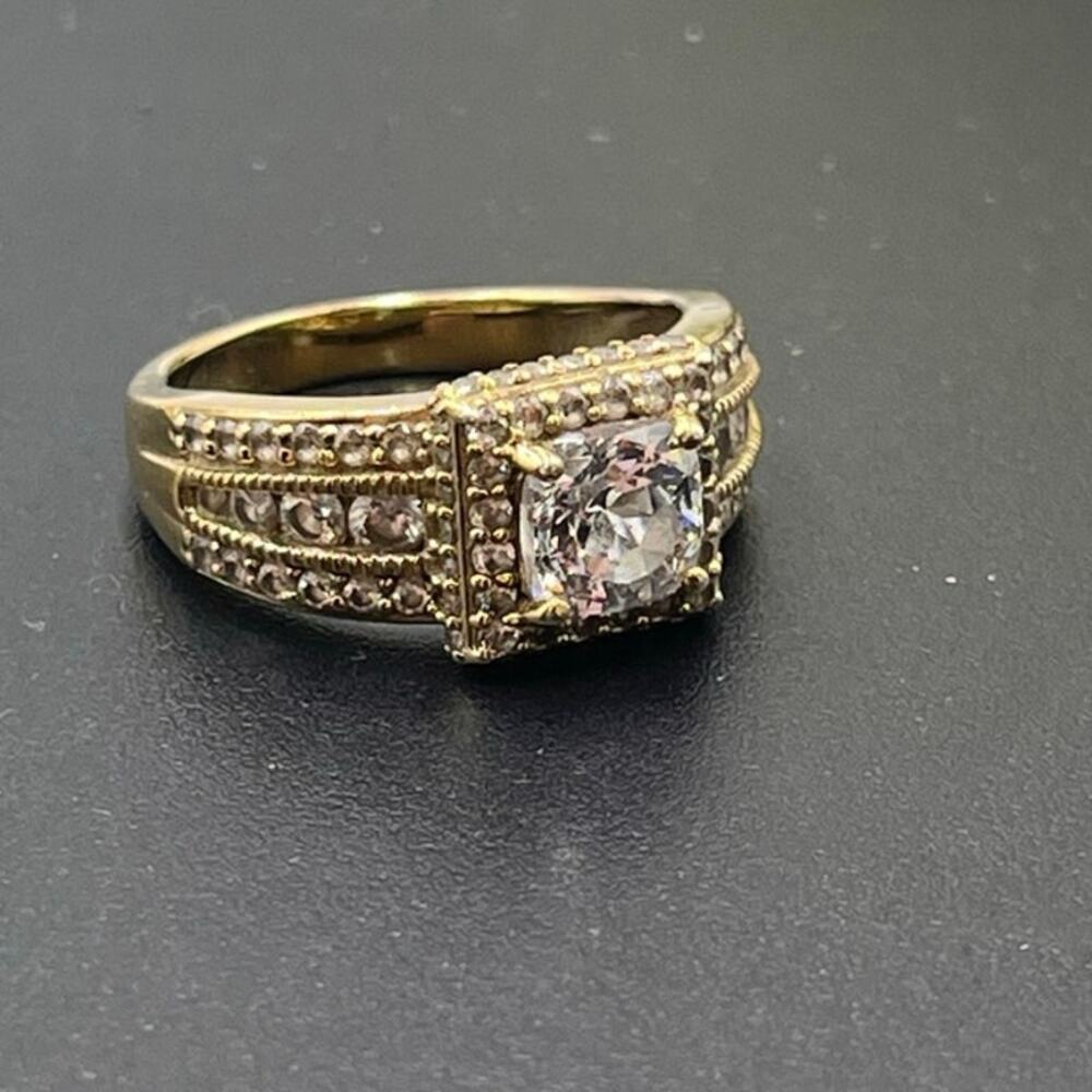 Designer Signed Vintage Vietnam Sterling Silver Vermeil Cz Wedding Ring Sz 9 1/4